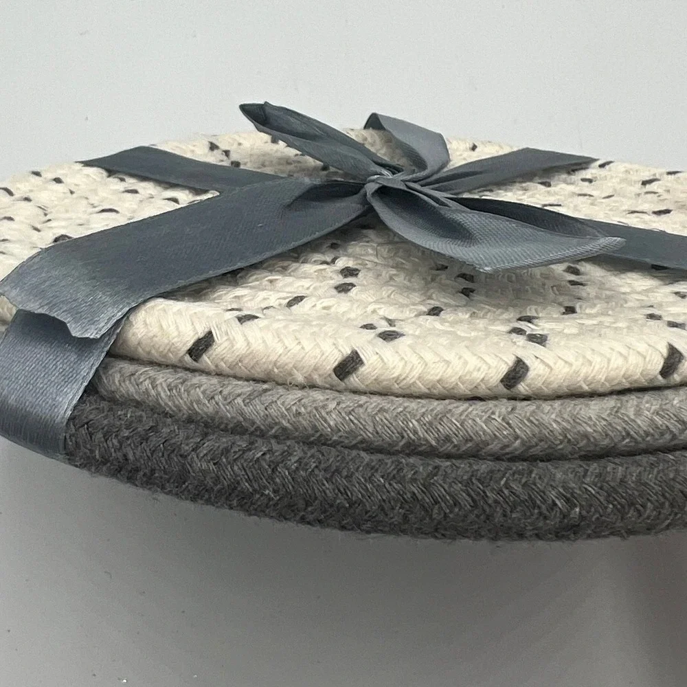 Set of 3 Braided Cotton Pot Holders Trivets Gray 7in Kitchen Hot Pads New